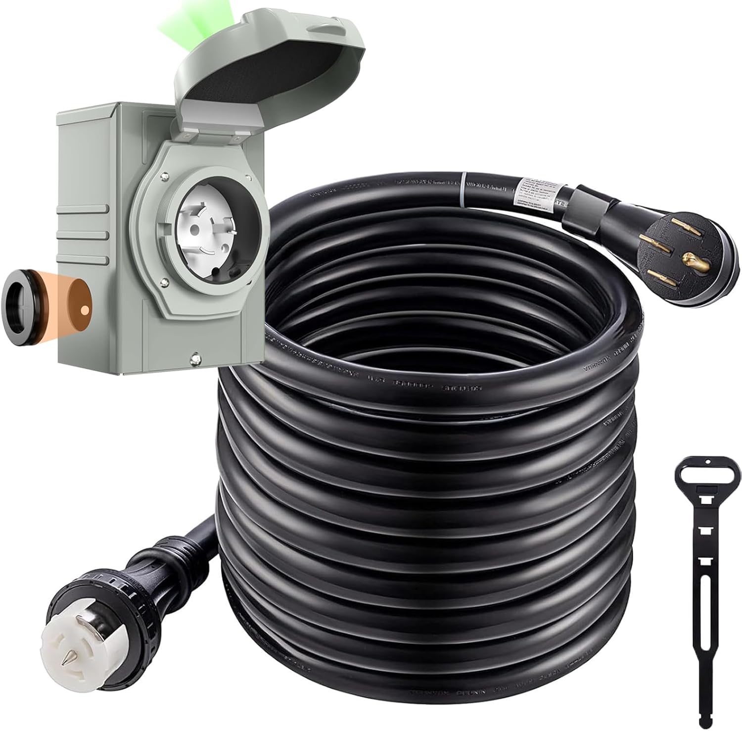 25FT 50 Amp Generator Cord with Power Inlet Box,Heavy Duty STW 6/3 + 8/1 Power Cord N14-50P & SS2-50R & CS6364 Twist Lock Connector