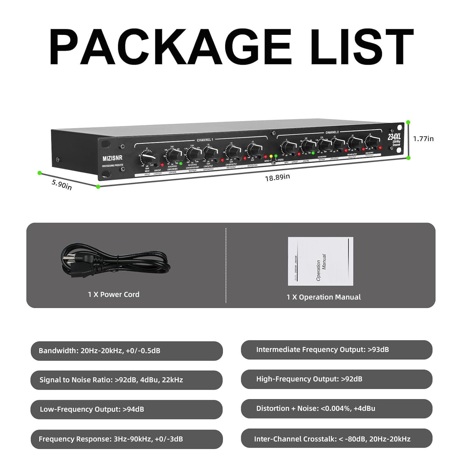Professional 2/3 Way Stereo/4 Way Mono Crossover with XLR Input and Output, Stereo Audio Sound Processing for PA System with Subwoofer
