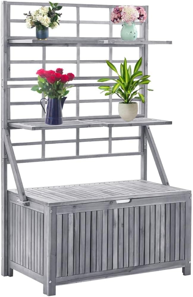 Gardening Supplies patio storage box Deck boxes Storage Box with Trellis Gray 39