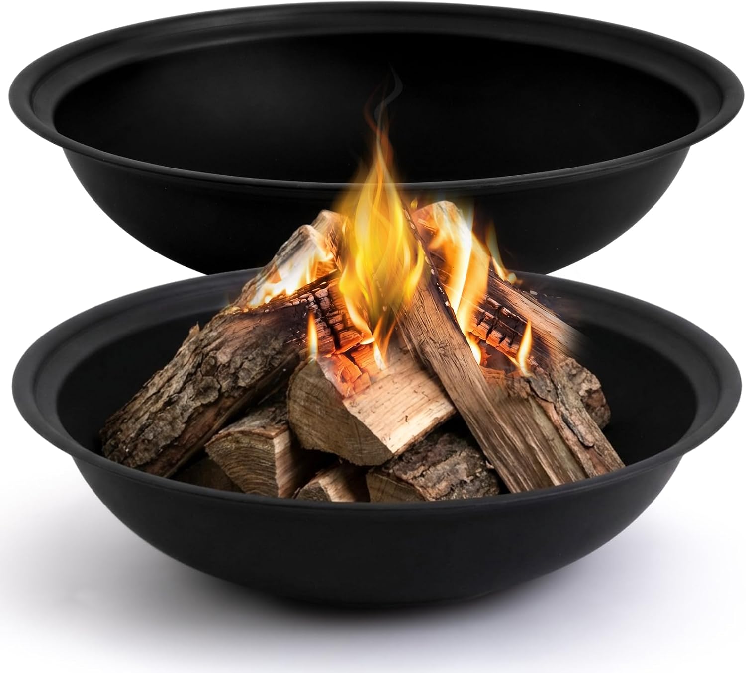 Maxdot 2 Pcs 23 Inch Outdoor Fire Pit Bowl Replacement Insert, Carbon Steel Wood Burning Fire Bowl Fits Existing Stand or Custom Firepit for Outside Backyard, Porch, Deck, Camping, BBQ Gatherings