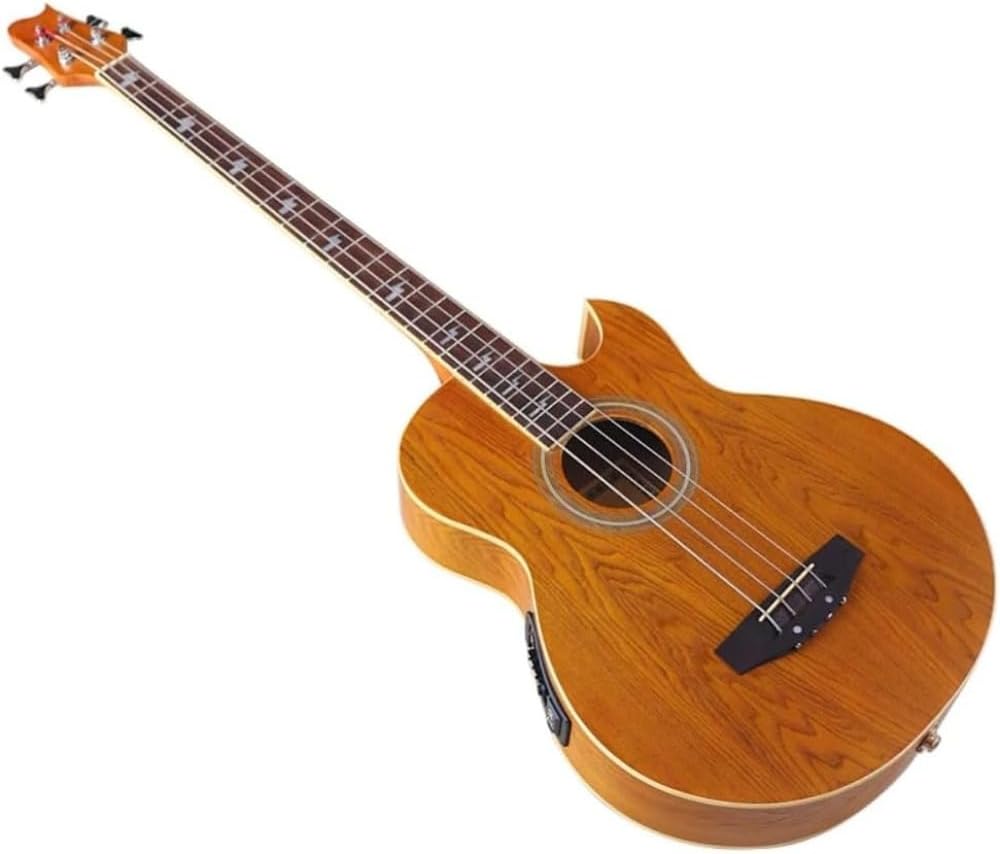 Acoustic Electric Bass Guitar 43 Inch Cutaway Body with Built In EQ, 4 String Folk Bass Design with Carry Bag for Live Performance, Studio Recording and Acoustic Electric Playing Use