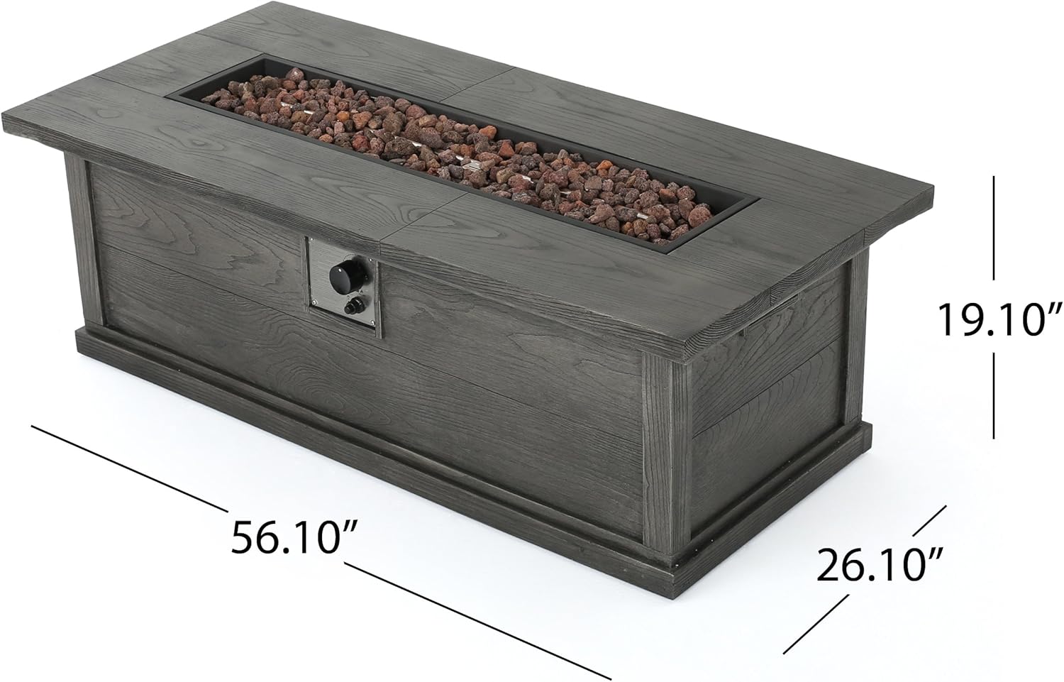 Christopher Knight Home Anchorage Outdoor 50,000 BTU Rectangular Fire Pit (No Tank Holder) - Lightweight Concrete - Gray Wood Pattern