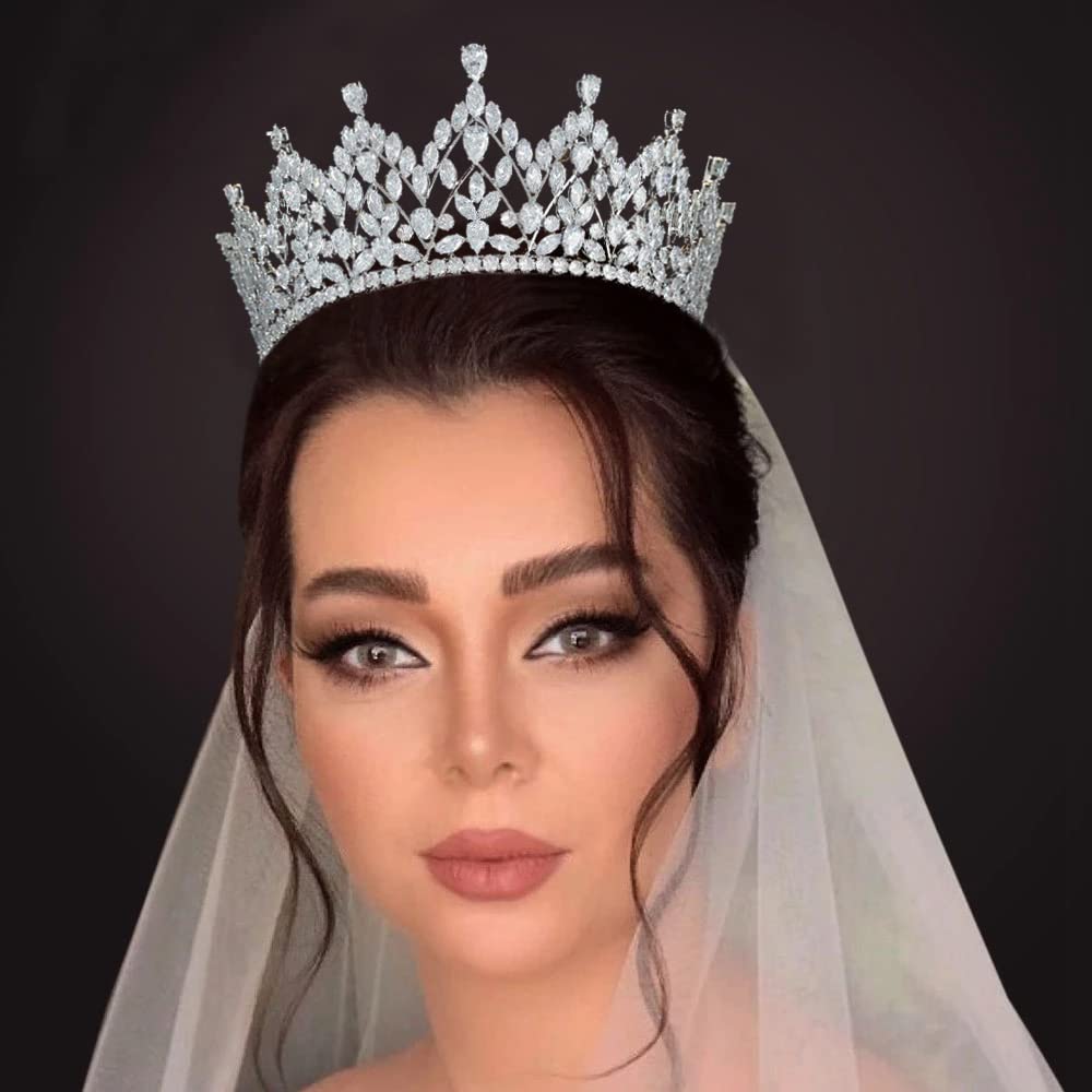 Aoligrace CZ Princess Pageant Crowns for Women Cubic Zirconia Wedding Tiaras for Bride Birthday Quinceanera Hair Accessories