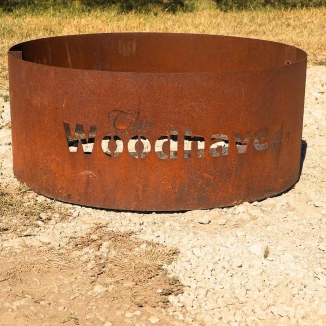 Woodhaven Firepit Heavy Duty Steel - with BBQ Cooking Grate - Made in USA - Rustic Metal Wood Burning Ring - 36 Inch Diameter Large Cooking Grill