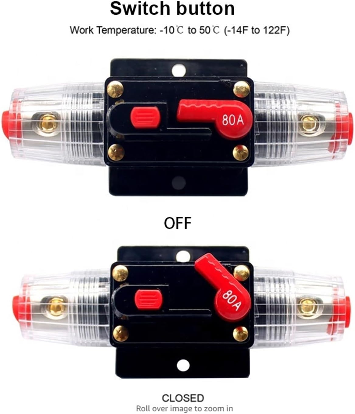 50A60A70A80A100A120A150A 12V Car Truck Audio Modification Stereo Amplifier Circuit Breaker Automatic Reset Fuse Holder Switch(150A)
