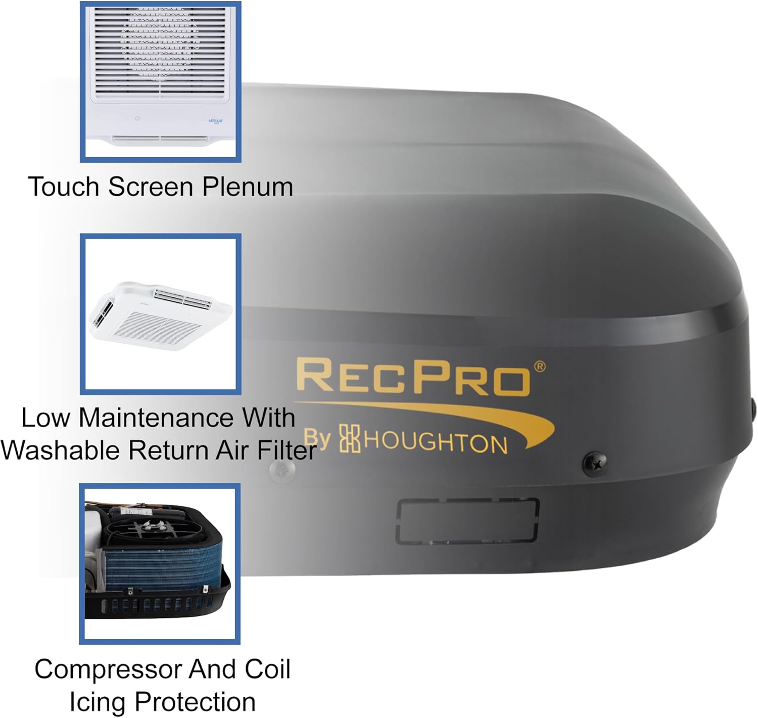 RecPro RV 48V Air Conditioner Non-Ducted Low Profile | With Heat Pump for Heating or Cooling | RV AC Unit (Black, 9.5K BTU)