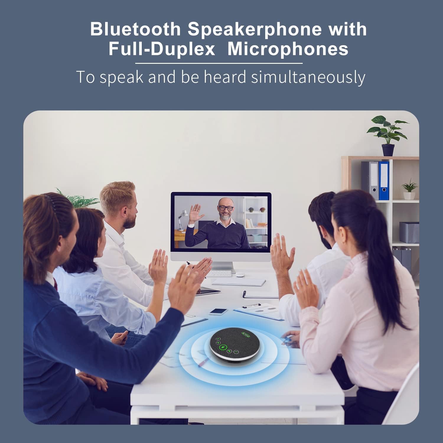 TONGVEO Bluetooth Speakerphone Conference Microphones, Wireless Conference Speaker 360°Voice Pick up with 4 AI Noise Cancellation Mics USB/Dongle/Bluetooth Connection 8 Hour Call Time for 8-12 People