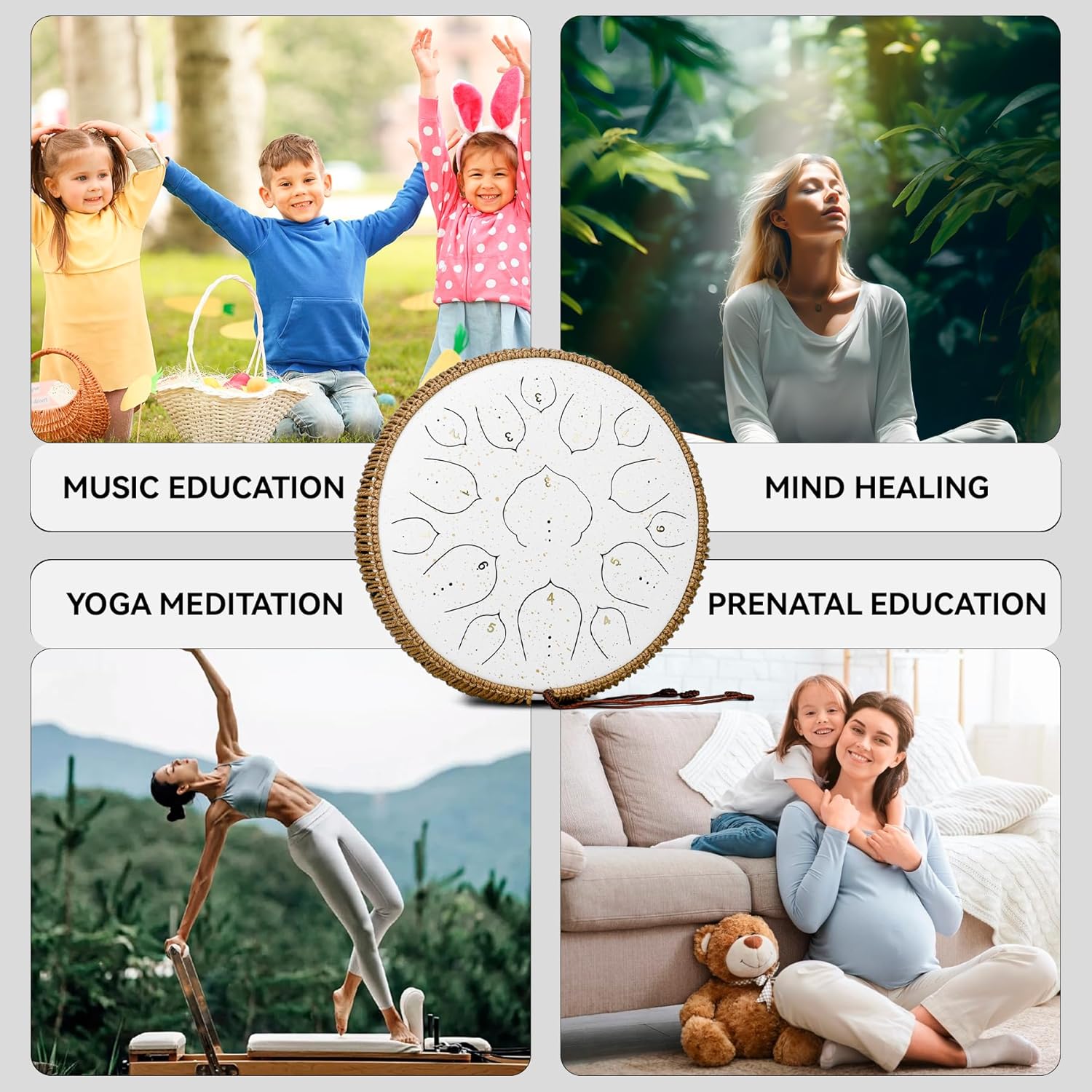 Steel Tongue Drum - 14 Inch Tongue Drum Instrument - 15 Notes Hand Pan Drums with Music Book, Handpan Drums Instrument Mallets and Carry Bag, D Major White