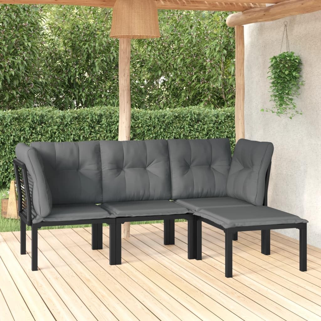 4 Piece Patio Lounge Set Black and Gray Poly Rattan,Trendy Patio Lounge Set | Stylish & Comfortable Outdoor Garden Furniture Patio Furniture Sets, Outdoor Furniture Sets