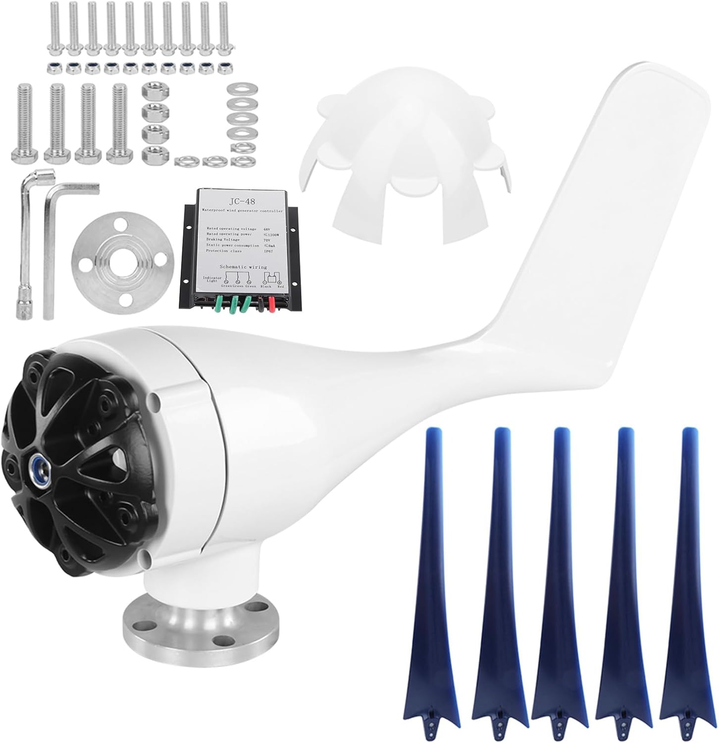 Oumefar 100W High Efficiency 5 Blades Wind Turbines Generator for Boats Mobile Homes, Black Alloy Material (Blue #13)