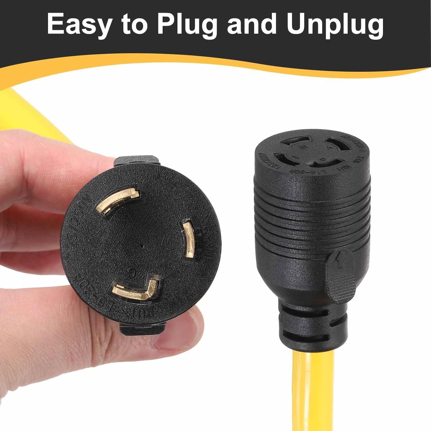 MECCANIXITY 20ft NEMA L5-30P to L14-30R RV Marine Generator Transfer Switch Adapter Cord, 30A Generator Extension Cord L5-30P Male to 30A Marine Shore Power L14-30R Female, 125V/250V