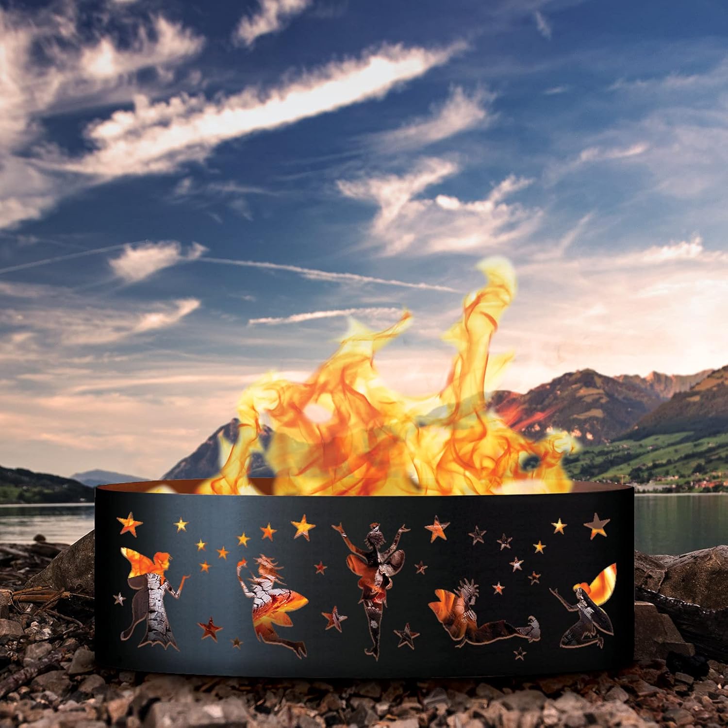 PD Metals FRY01248 Fairy Unpainted 12 in. Tall 48 in. Diameter Outdoor Fire Ring - 48 x 48 x 12 in. - Rustic Black Color