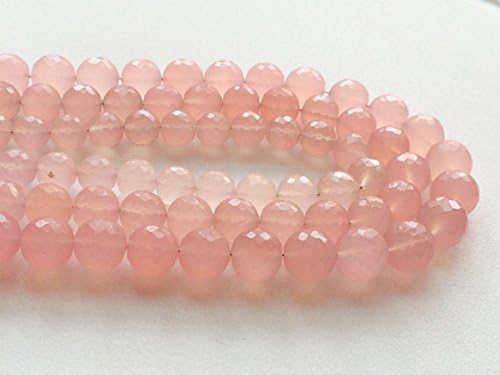 13 inch Natural Beads Strand of 9-10mm Faceted Round Pink Chalcedony Gemstone Beads for DIY Jewelry - Necklace, Bracelet, Earring, Ring.