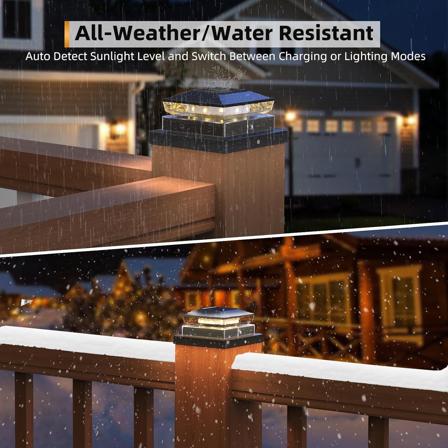 Solar Post Cap Light for 4x4 & 5x5 Deck Posts – 3000K Warm White, IP65, Upgraded High-Efficiency Solar, Auto On/Off at Dusk/Dawn, 12+ Hours Runtime, Fits Vinyl/Wood 3.5