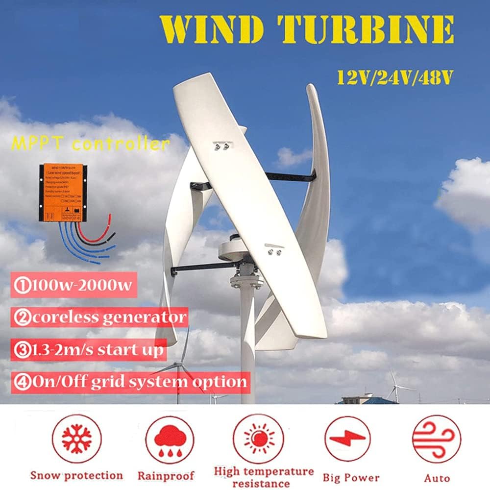 600W Free Energy Windmill, Vertical Axis Wind Turbine Generator, 3 Blades 12V 24V 48V Wind Turbine, Wind Generator with Controller for Home Factory Use