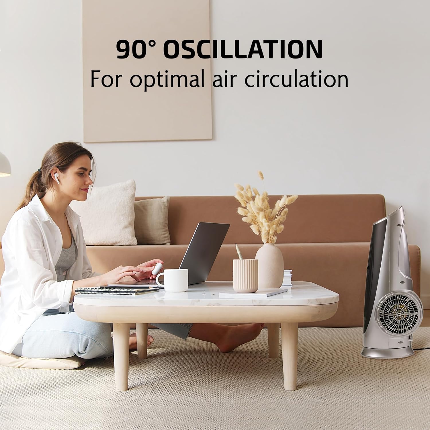 OVENTE Oscillating Tower Fan with Remote Control, 3-Speed LCD Panel & 8H Timer, 30.5