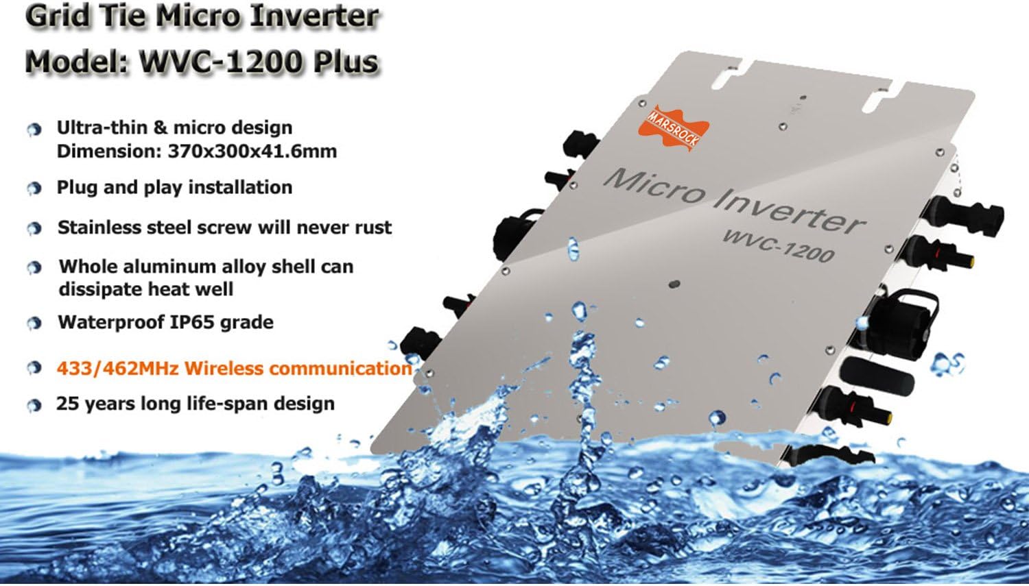 1200W Micro Inverter with Communication Function 22-50Volt DC 180-260Volt AC Grid Tie Inverter for 4pcs 300W 36V PV Panels(AC 220V)