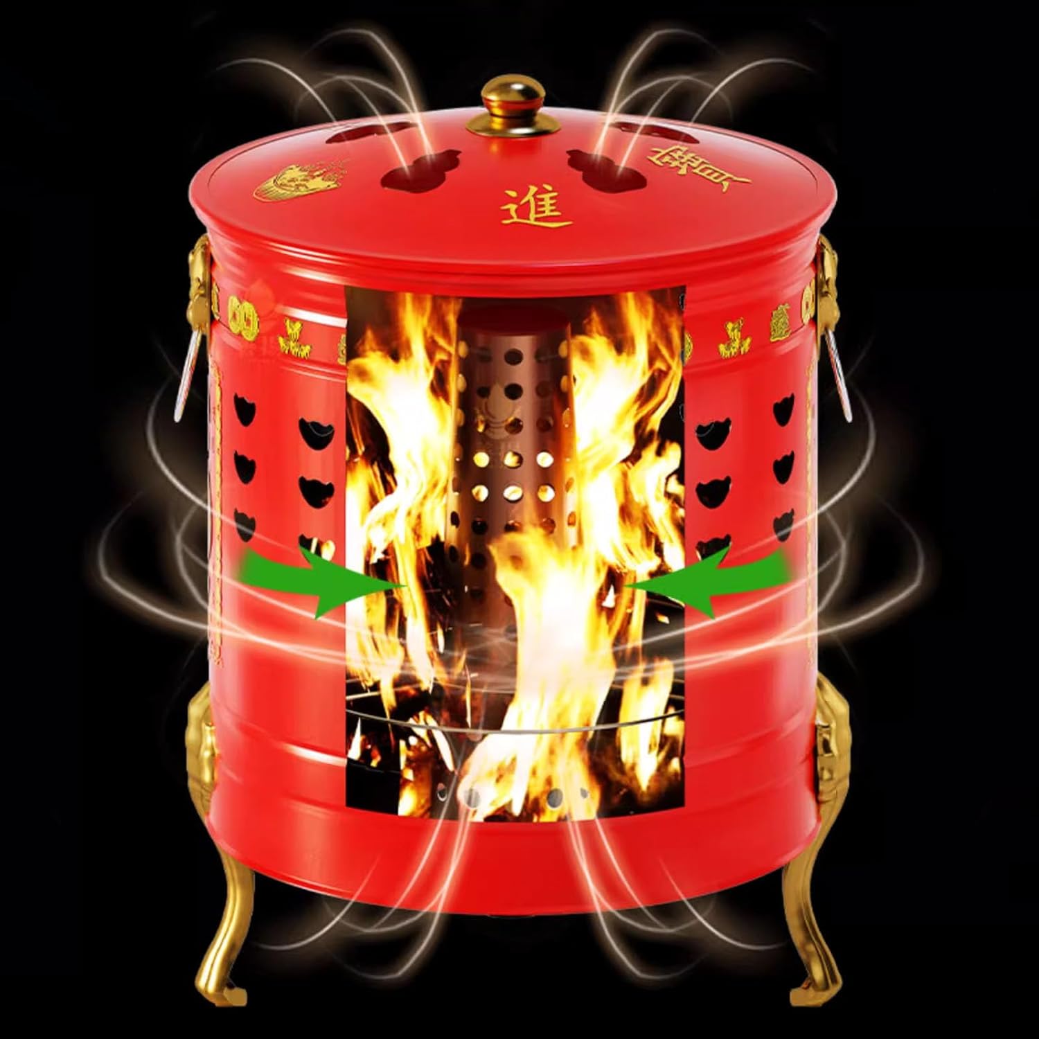 Burn Barrel,Metal Burn Barrels for Outside, Garden Fire Pit Cage Yard Debris Furnace Burning Bin Bucket with Lid,C-49x43cm/19.3x16.9in