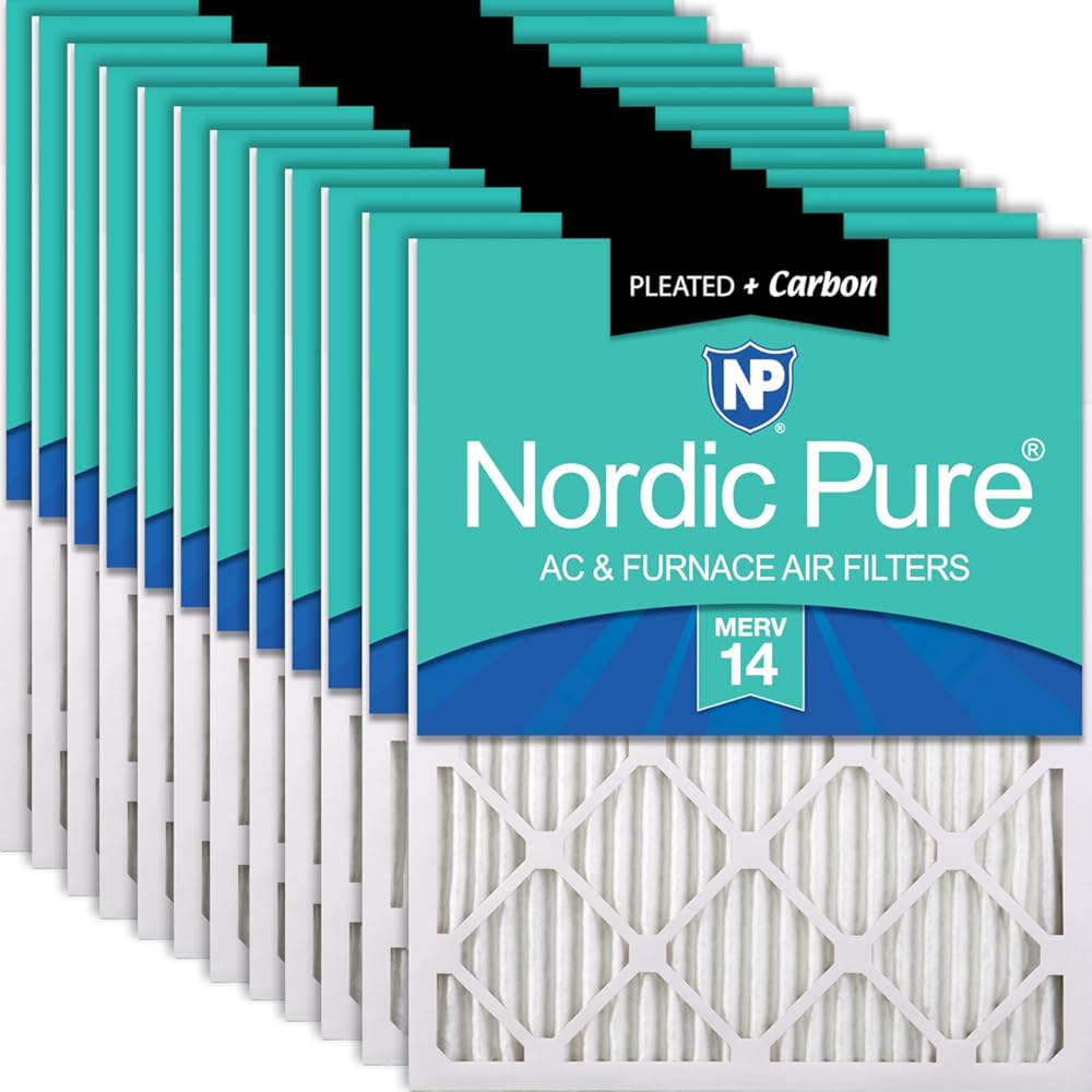 Nordic Pure 10x10x1 (Actual Size: 9 1/2 x 9 1/2 x 3/4) Pleated Air Filters MERV 14 Plus Carbon 12 Pack