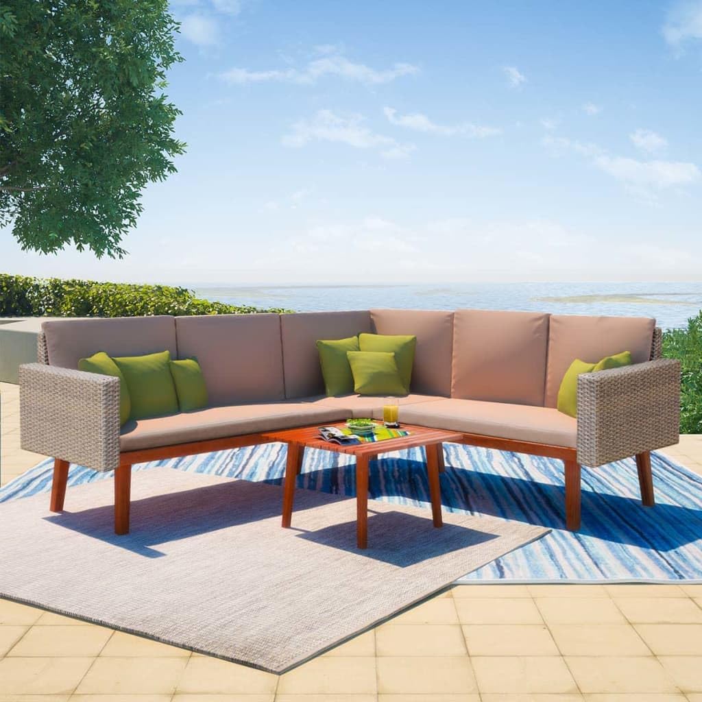 4 Piece Patio Lounge Set with Cushions Poly Rattan Gray,Modern Outdoor Rattan Sofa Set with Cushions for Patio, Garden, Balcony Patio Furniture, Outdoor Furniture Sets