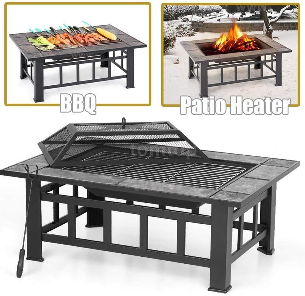 Garden Fire Pit Grill Bowl Grill Barbecue Rack Outdoor Fire Pit, Metal Fire Pit with Spark Screen Guard, Charcoal Rack, Poker, for Camping, Outdoor Heating,Outdoor Fire Pits