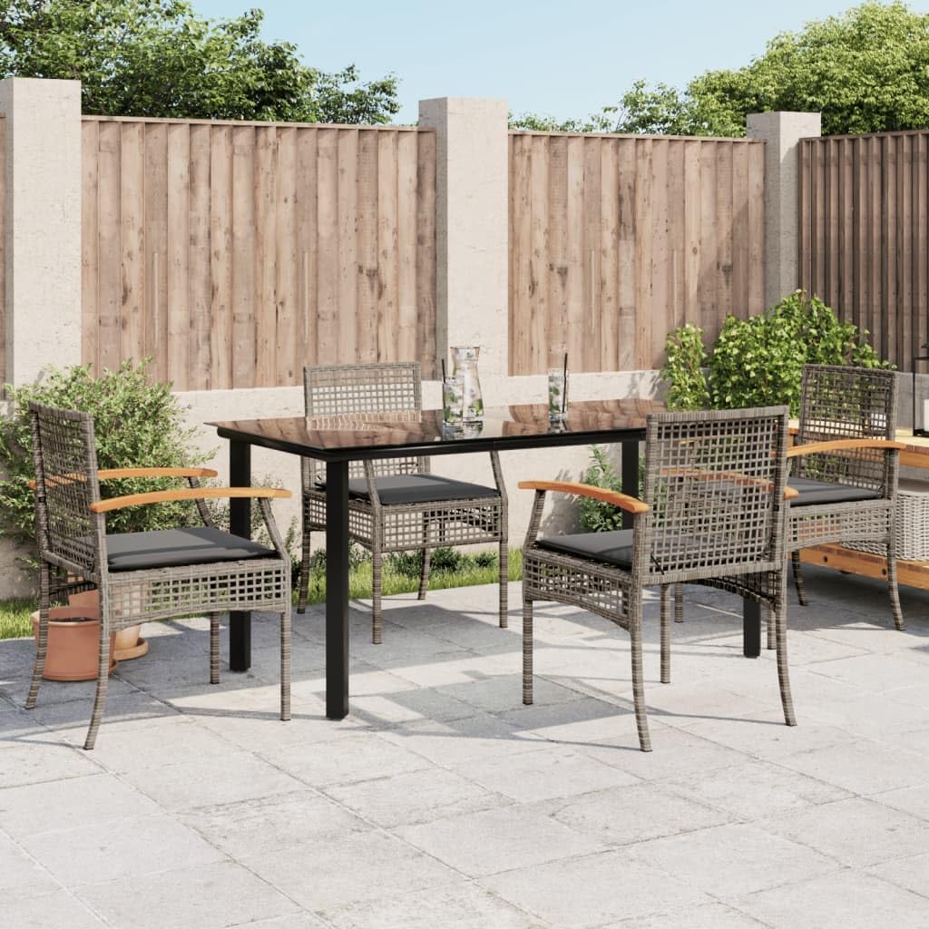5 Piece Patio Dining Set with Cushions Gray Poly Rattan Garden Furniture