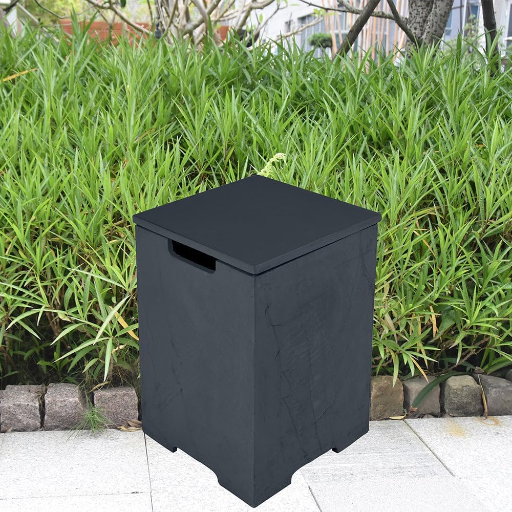 Elementi Plus Propane Tank Cover Table Outdoor Fire Pit Side Table Square Propane Tank Hideaway Storage Box for 20lb Propane Gas Tank Concrete - Slate Black, 15.9
