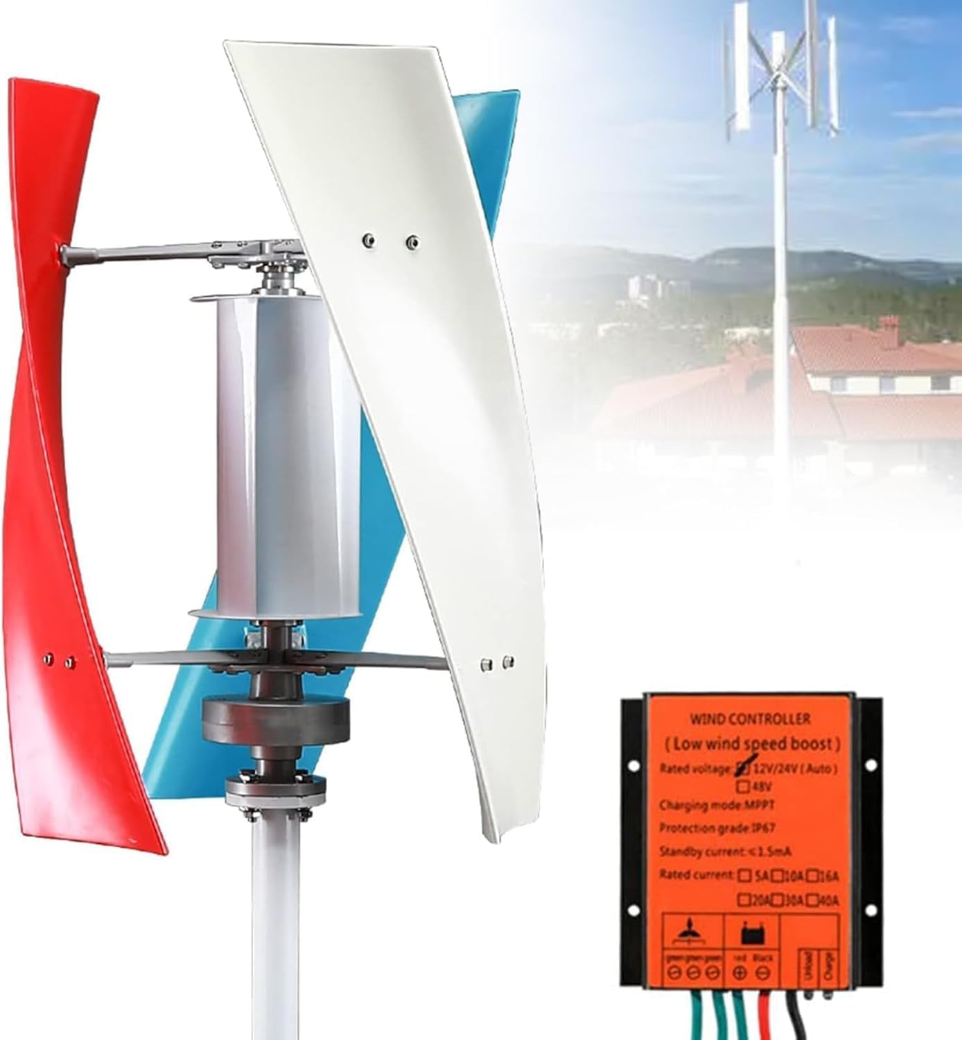 CAJUCA 3000W Vertical Axis Wind Turbine Generator with Charge Controller, Wind Vertical Axis Turbine Generator AC Permanent Magnet Generator