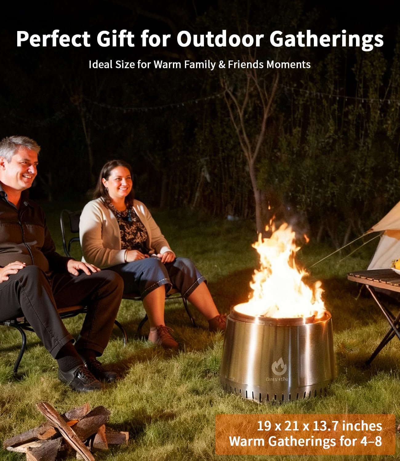 21 Inch Smokeless Fire Pit, for Outdoor Patio & Backyard, Dual Airflow Secondary Combustion, Stainless Steel Firepit with Detachable Ash Pan, Clean Burn, Portable for Camping & Gatherings