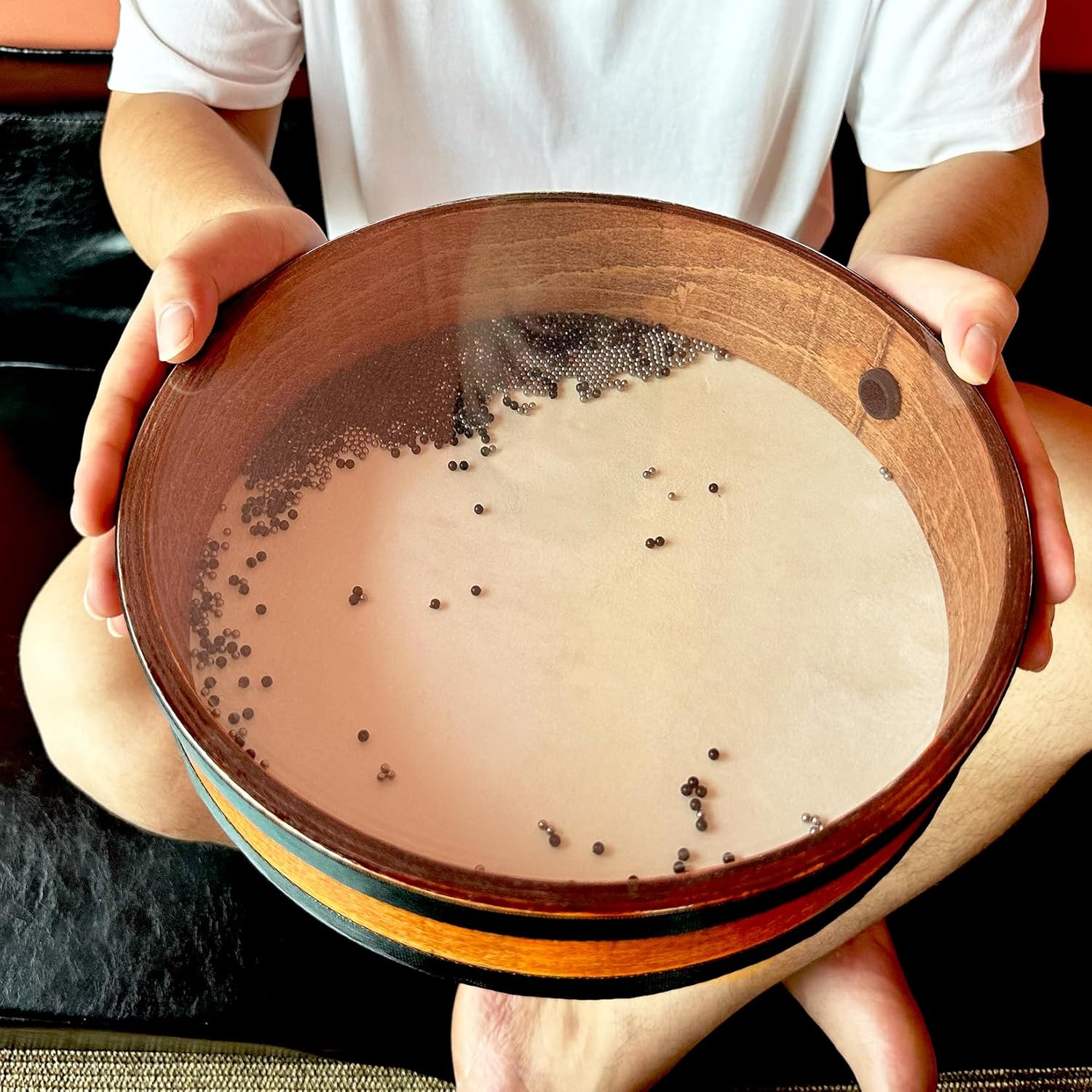 12-Inch Wooden Sheepskin Ocean Drum, Sonic Energy Wave Drum，Music Healing Instrument, Yoga Meditation,Release Pressure（With Backpack）