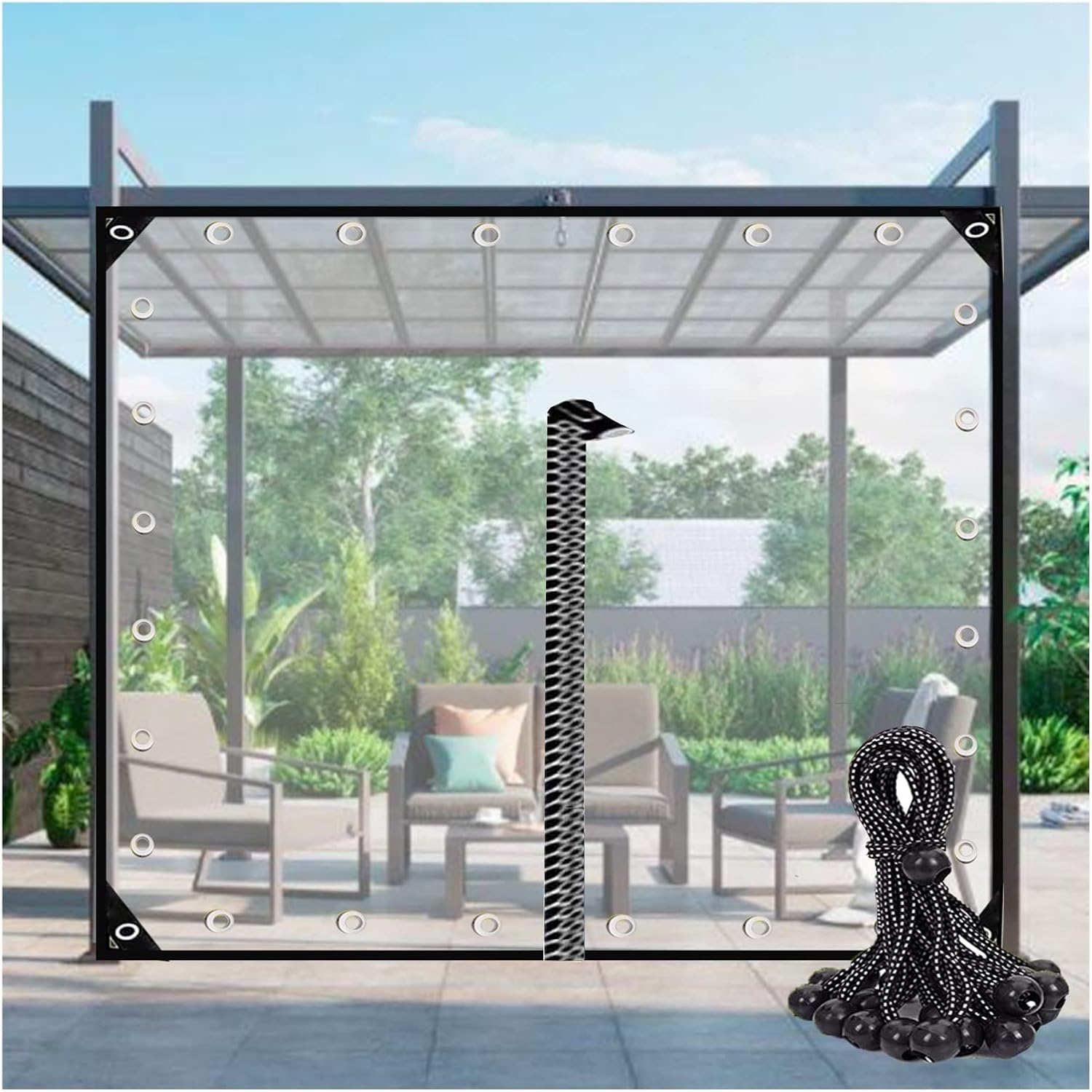 Tarpaulin Curtains with Grommets and Zippers Durable Transparent Waterproof Tarp 600g/㎡ Gazebo Tarp Side Panels for Porch Canopy(27.88x9.84ft/8.5x3m)