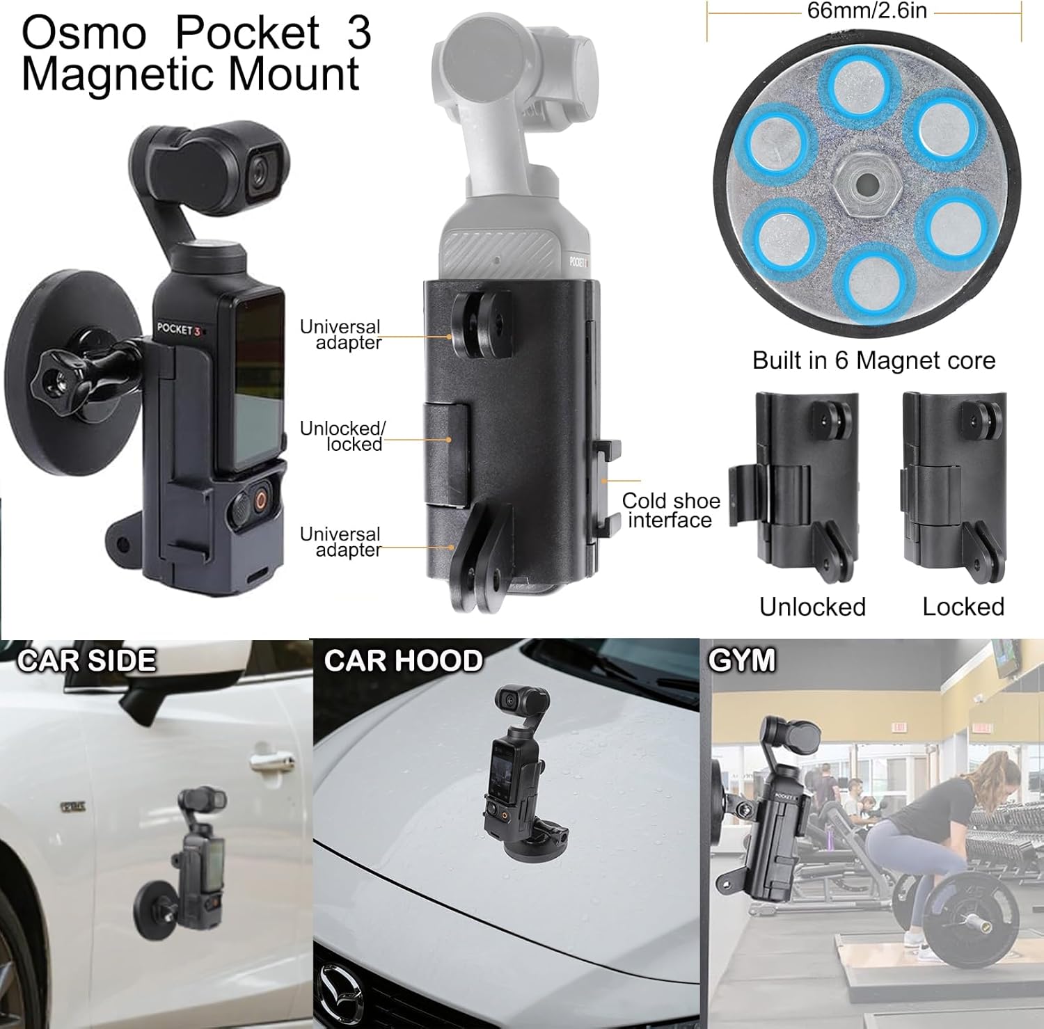 PellKing Accessories Kit for Osmo Pocket 3,Included Carrying Case,Magnetic Mount,Phone Monitor Holder,Selfie Stick,Mini Tripod,Desk Support Mount,Shoulder Strap,Chest Strap,Screen Protector,and Other