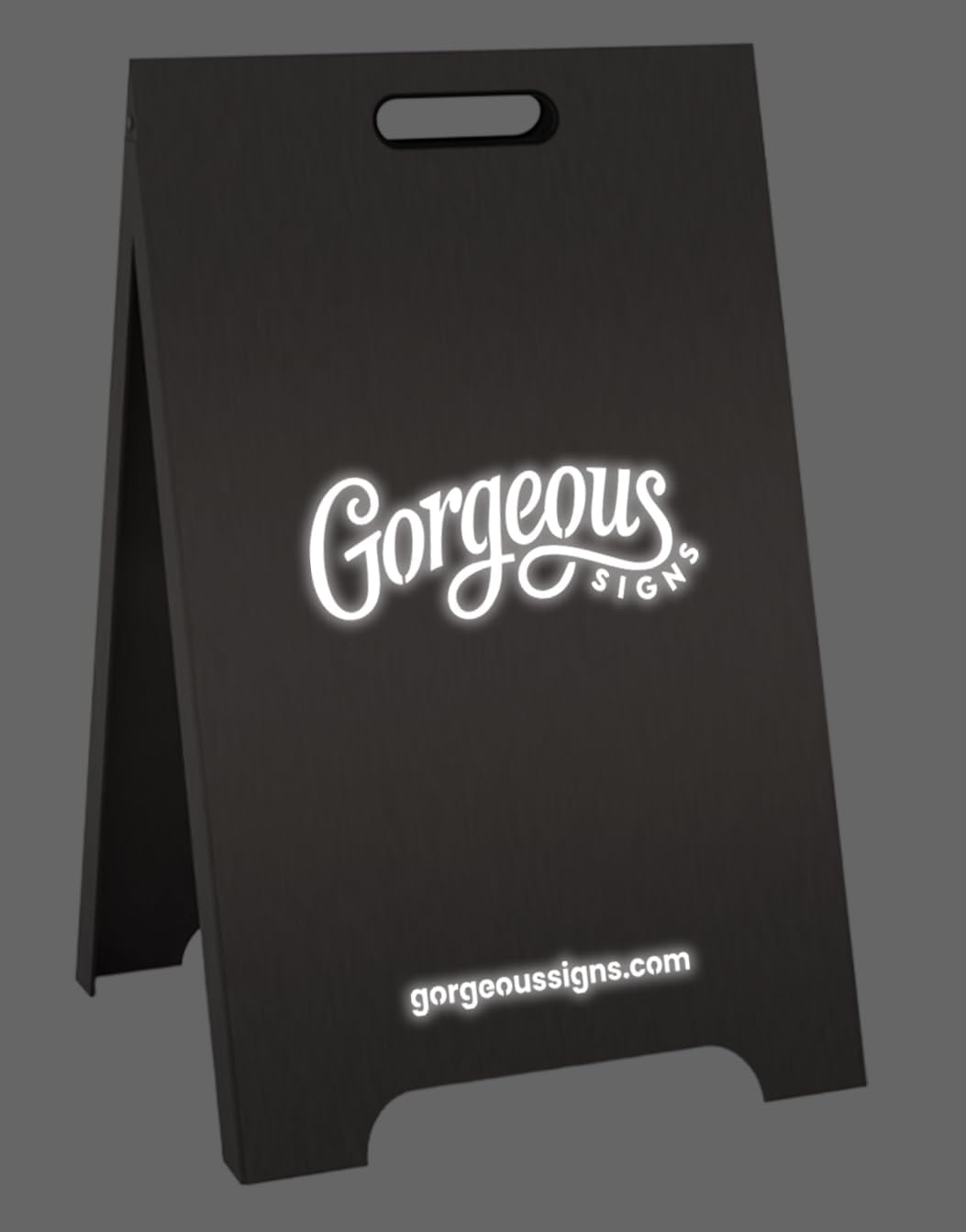 Custom Metal A Frame Sign for Businesses – Sidewalk Sandwich Board, Modern Pavement Display with Easy Set Up, Durable Weatherproof Outdoor Shop Sign - Brushed Dark Silver Mega, With Lighting