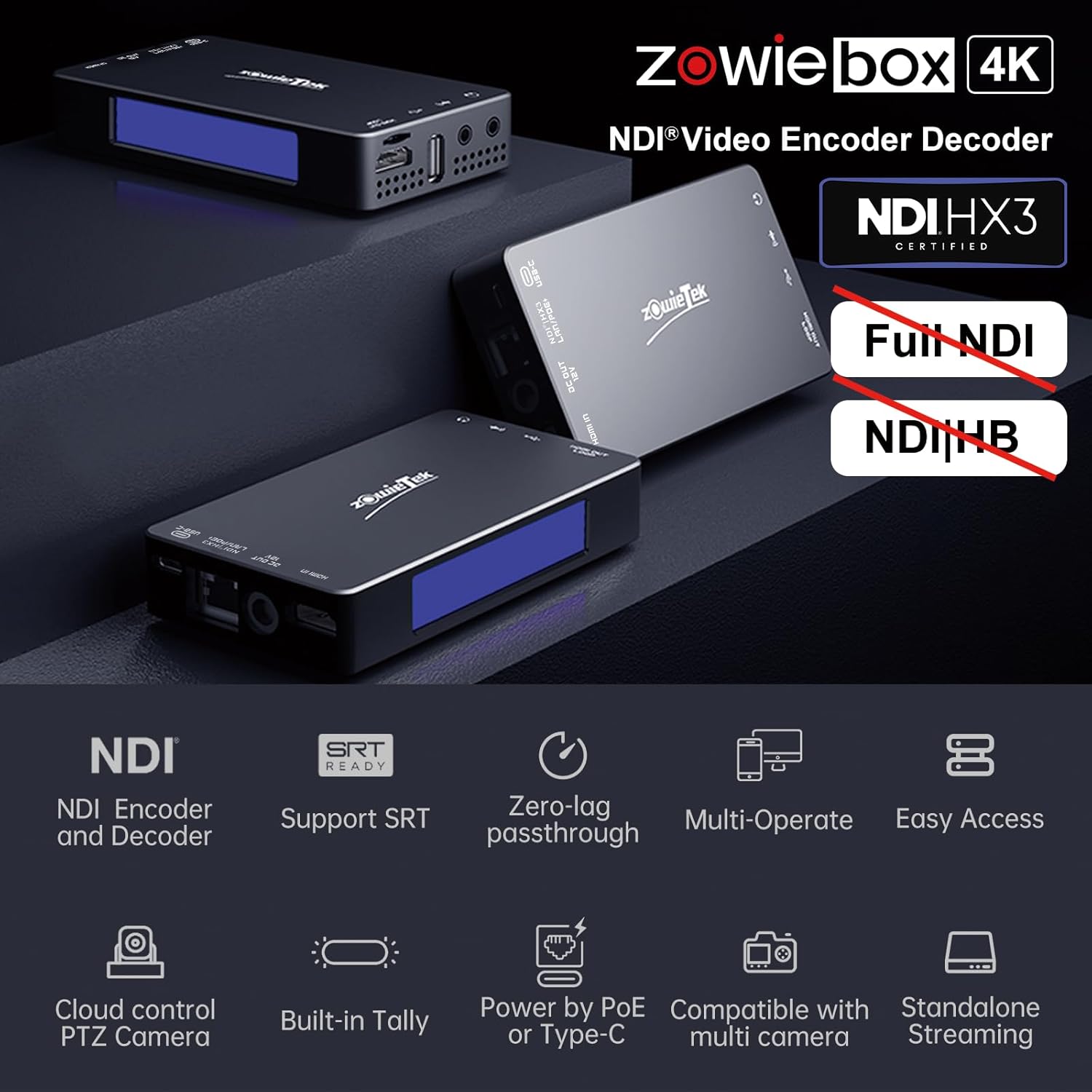zowietek 4K ZowiePTZ 12X Webcam & UVC to NDI Adapter Combo, PoE, Micro SD Card Supported, Video Converts Compatible Series and Other UVC Webcams for Streaming Accessories, Content Creator Kit