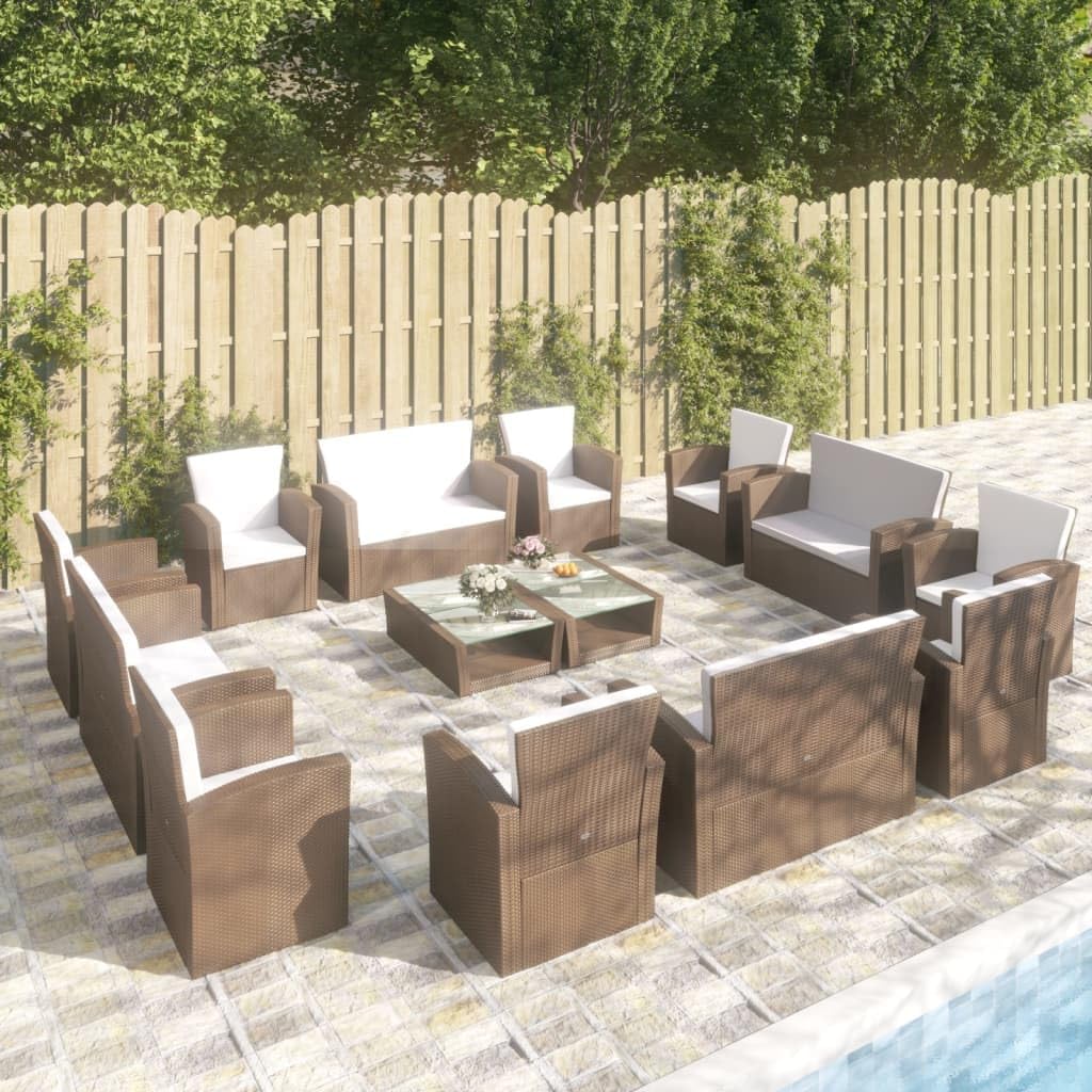 16 Piece Patio Lounge Set with Cushions Poly Rattan Brown,Outdoor Poly Rattan Lounge Set with Cushions for Patio, Garden, and Backyard Relaxation Patio Furniture Sets, Outdoor Furniture Sets