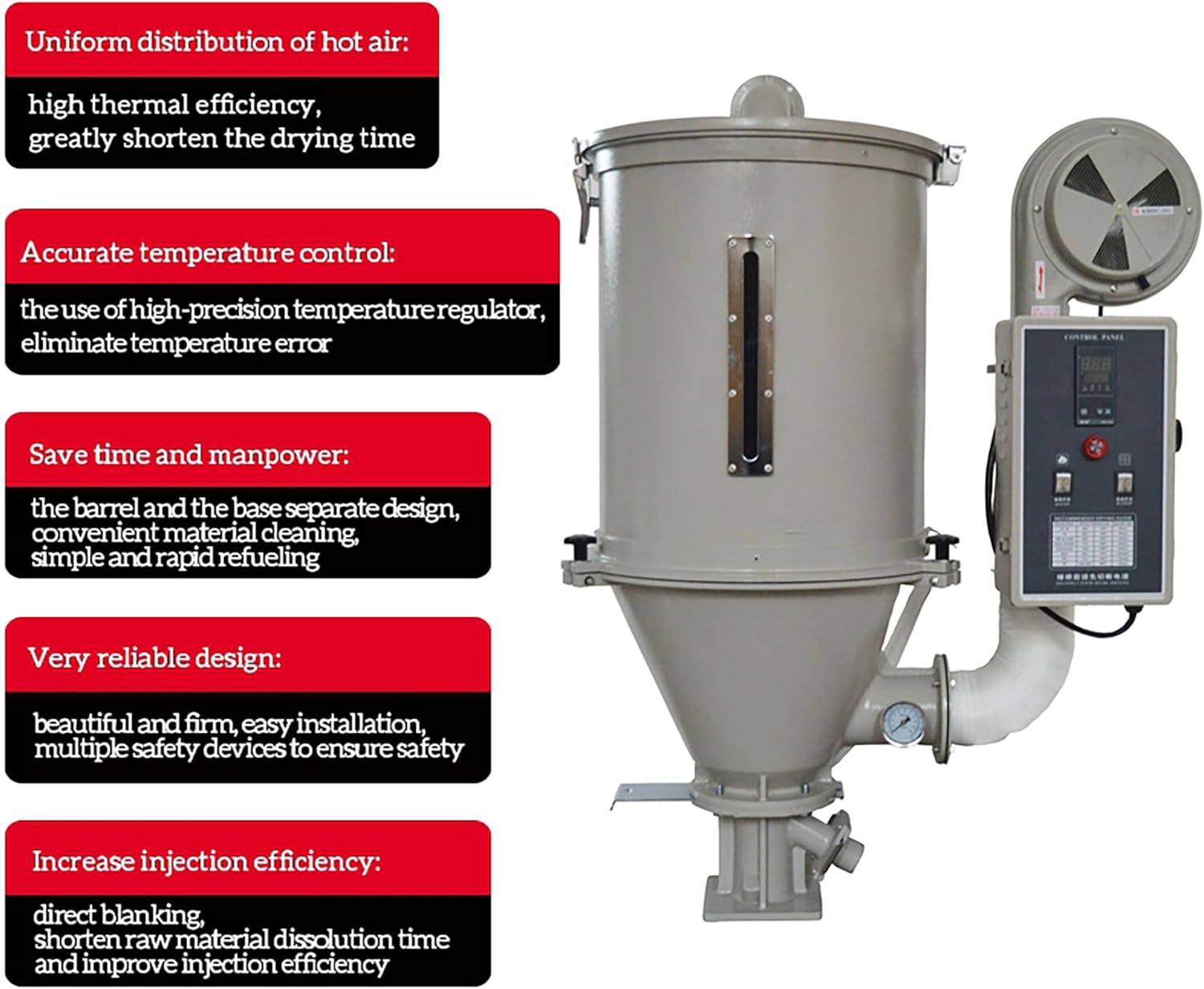 Plastic Pellet 15kg Drye Plastic Injection Molding Machine Industrial Hopper Type Dryer 2.7kw Hot Air Drying Machine for PP, PE, ABS, PVC