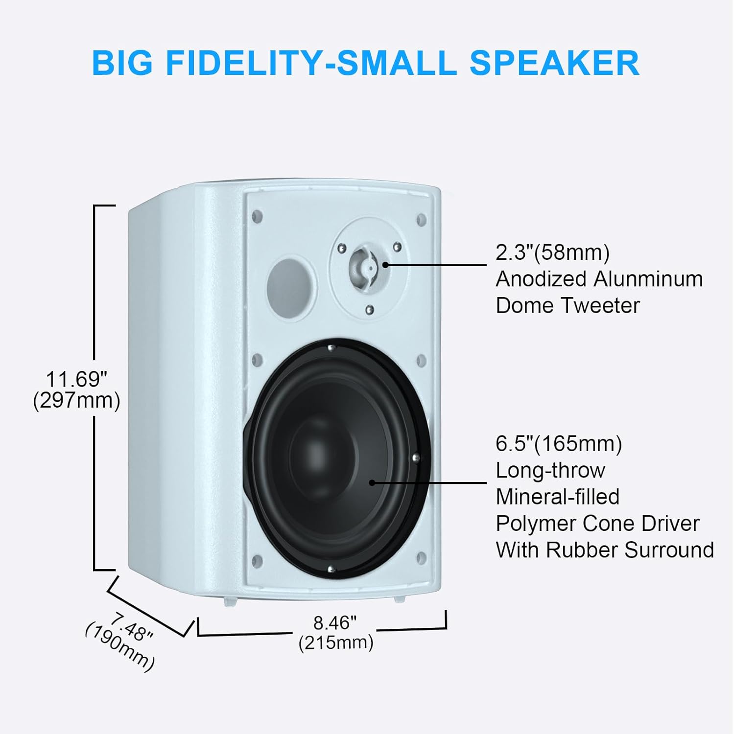 Herdio 6.5 Inch 400W Indoor Outdoor Speakers Wired Waterproof Passive with Powerful Bass,Wall Mount Speakers for Patio Garage Covered Deck,All-Weather Durability(Pair,White)