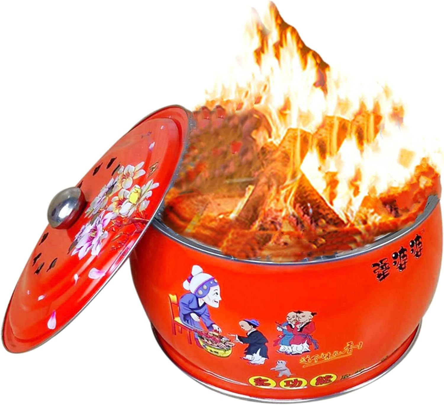 Portable Fire Pits & Bowls, Outdoor Wood Burning BBQ Grill Firepit Bowl, Patio Bonfire Fire Pits Fireplaces w/Ventilation Lid, Fire Poker, Grate