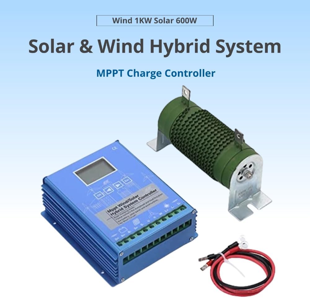12V 24V Auto Regulator Wind Solar Hybrid System MPPT Charge Controller with Dump Load 1000w Wind Turbine Generator 600W Solar Panel