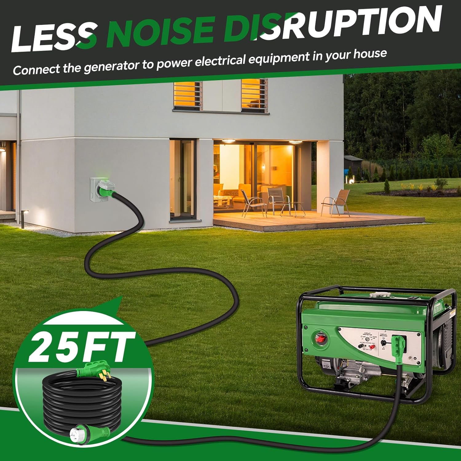 50 Amp Generator Inlet Box Kit with 25FT Cord – NEMA 14-50P to SS2-50R Twist Lock, 125V/250V, ETL Listed, Waterproof w/LED Indicator & Pre-Drilled Holes