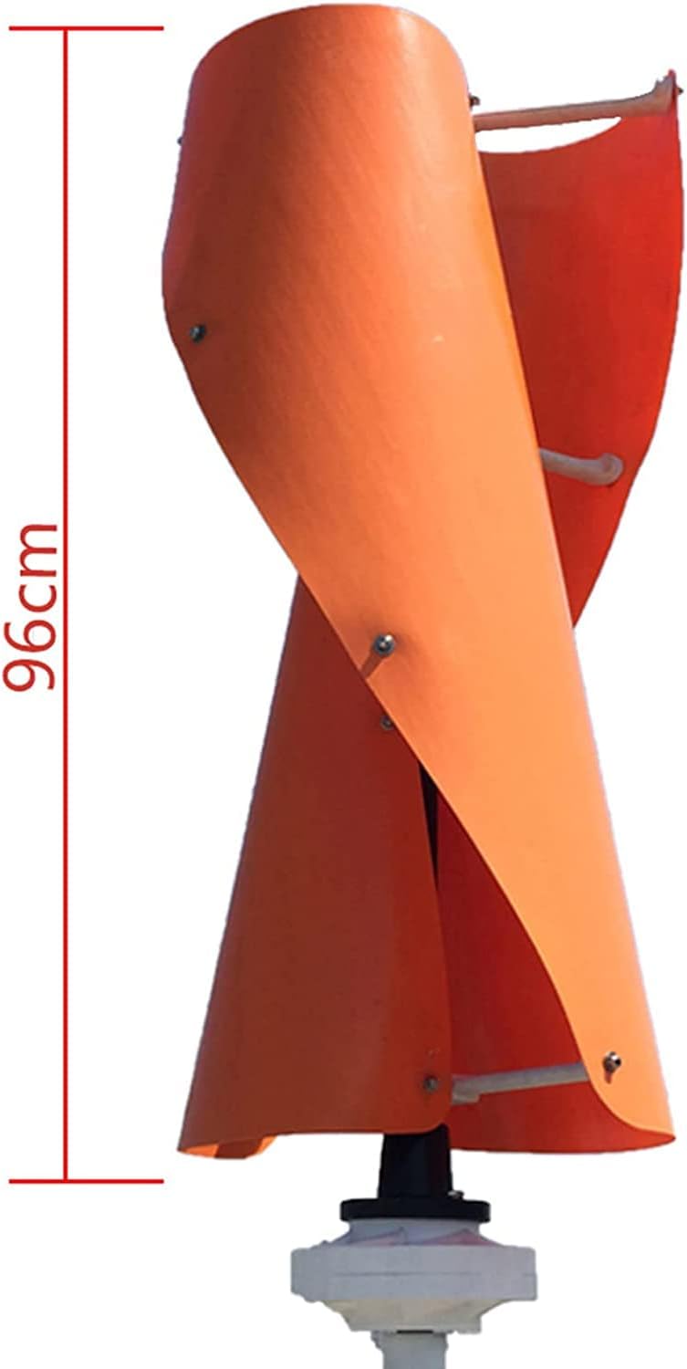 Portable No Noise Vertical Wind Turbine Generator, 5000W 12V 24V 48V 220V Low Wind Speed Start Spiral Wind Turbine with Controller (Orange)