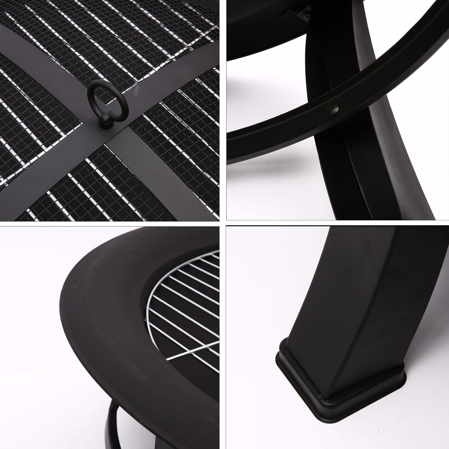 Outdoor Fire Pit Wood Burning Fire Pits for Outside with Lid & Fire Poker, with Cover Lid, Steel Round Table for Backyard Bonfire Patio Picnic