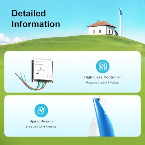 500W Vertical Wind Turbine Kit - 12V Eco-Friendly Wind Generator with Controller for Marine, RV, Home & Industrial Energy Solutions - Blue & White Design for Renewable Power