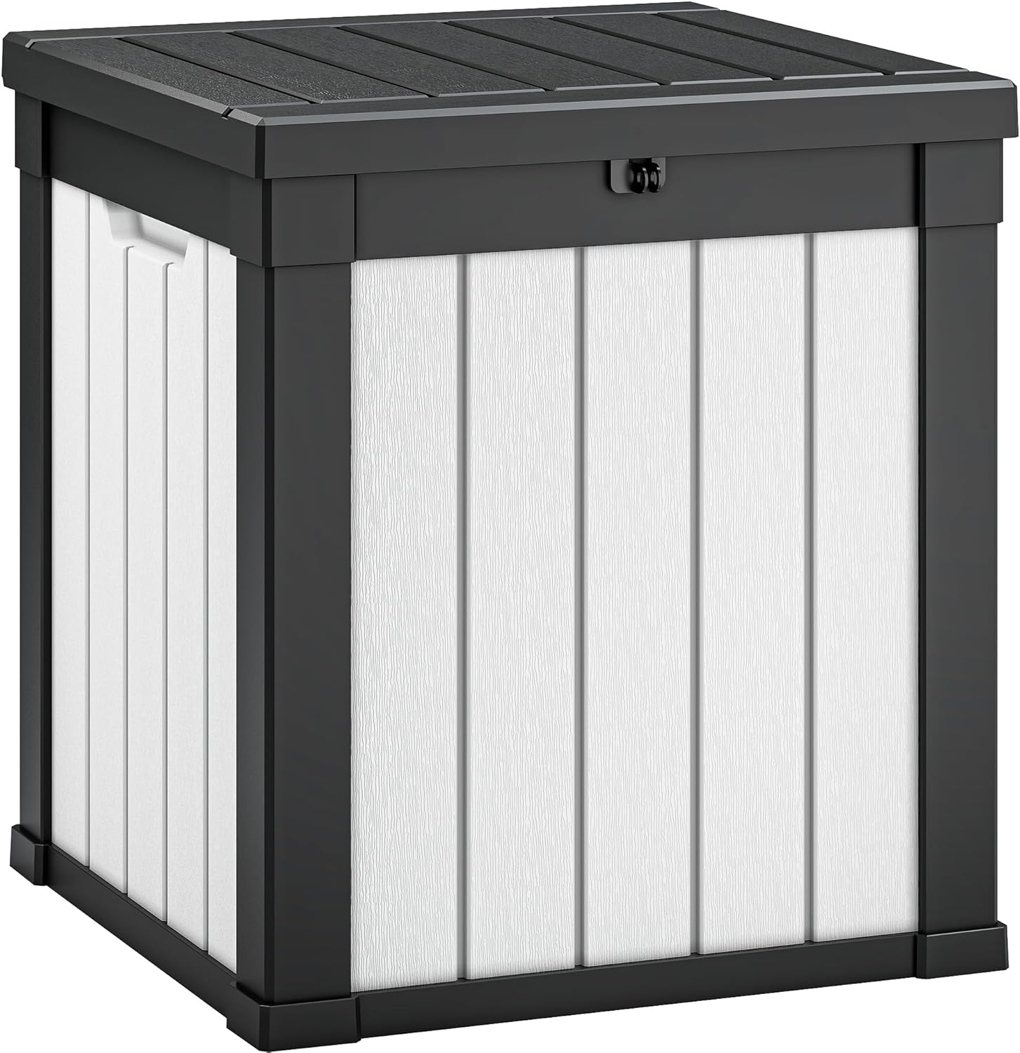 NUNU LAB Outdoor Storage Box 40 Gallon,Package Delivery Box for Outside, Parcel Drop deck boxes waterproof, Lockable Lid Porch Storage Bin For Package Delivery,Patio,House, Curbside,Black White