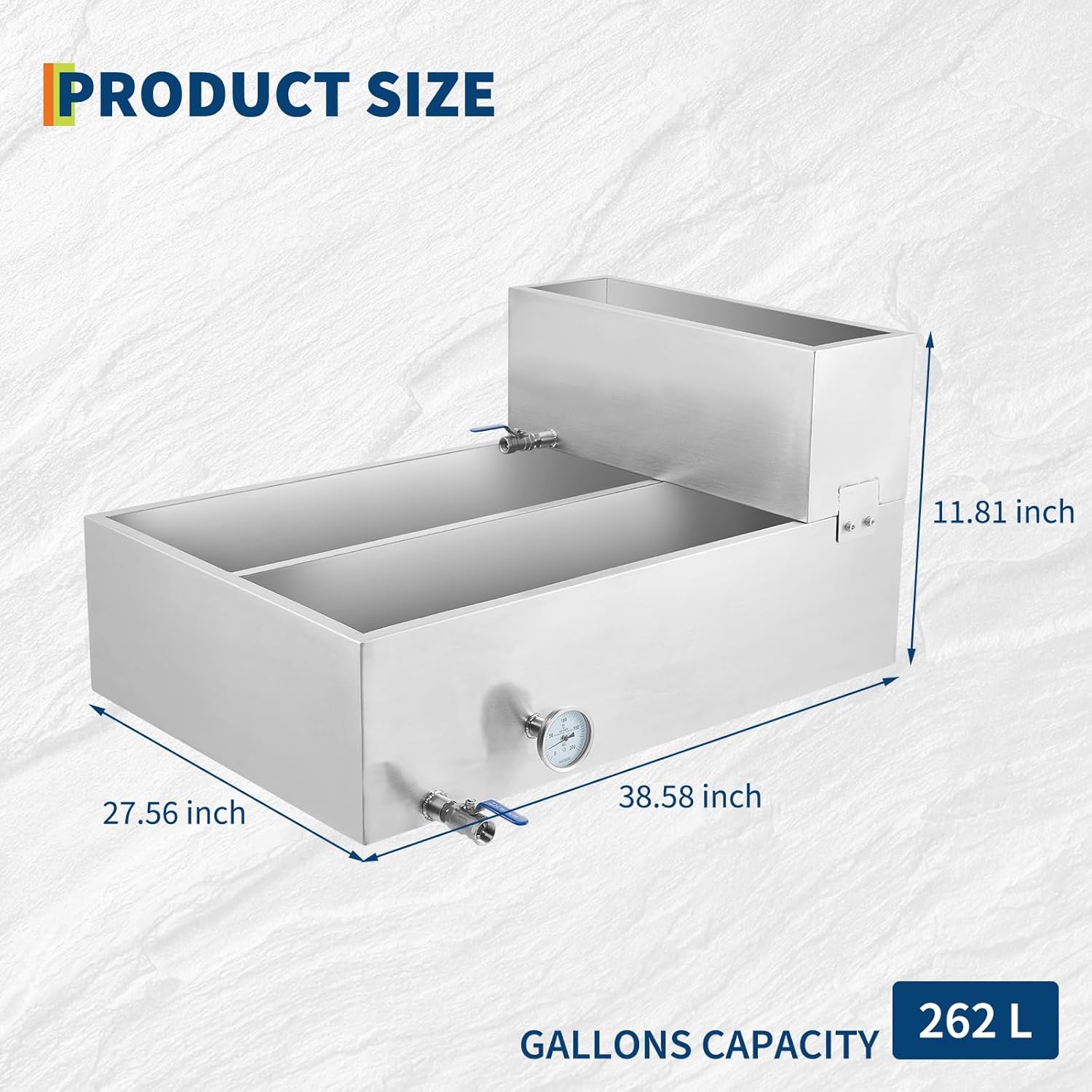 High Capacity Maple Syrup Evaporator Pan - Stainless Steel, 42.7 Gal, Pre-Heating Tank, Thermometer & Drain Valves, Upgraded Seamless Weld, Multi-Heat Compatible, Mini Evaporative Cooler, Size