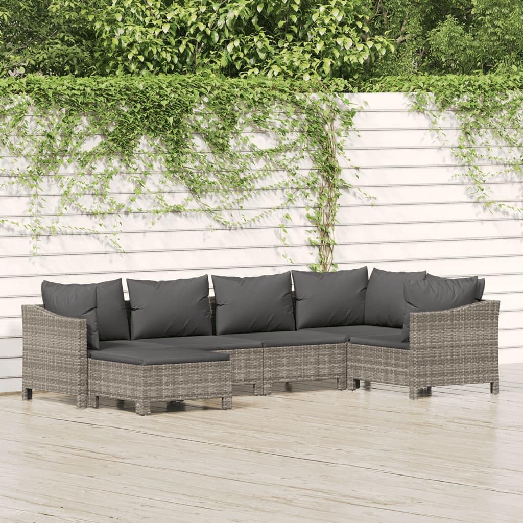 6-Piece Modular Garden Lounge Set, Grey PE Rattan, Powder-Coated Steel, Outdoor Patio Furniture Seating for Balcony, Terrace