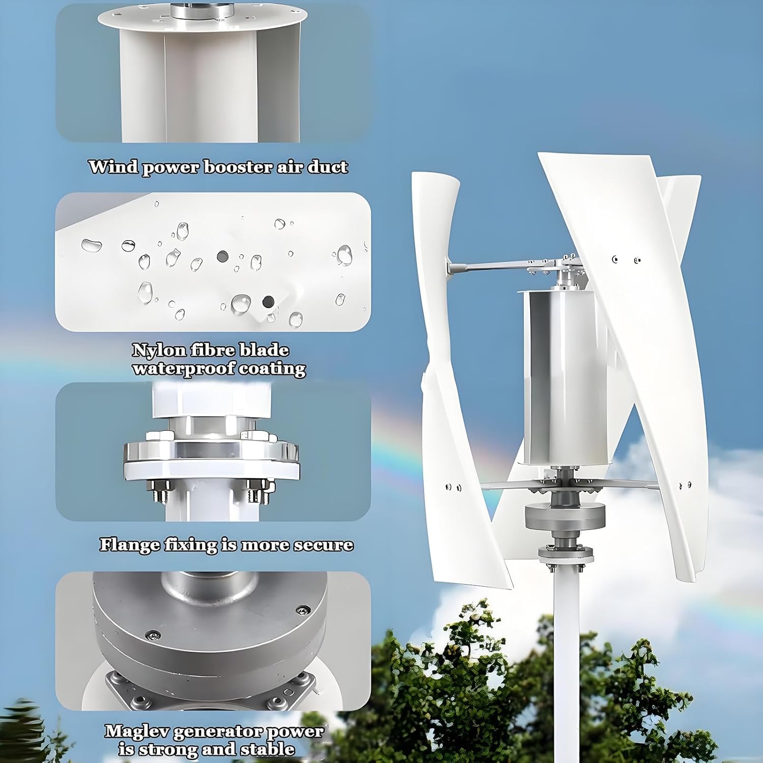 14000W Garden Vertical Wind Turbines Generator Kit, 12V/24V/48V/220V Small Three-Phase AC Vertical Wind Turbine with MPPT Controller, for Industrial Energy Equipment 24V