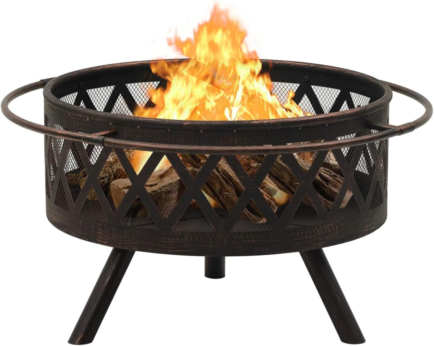 Rustic Fire Pit with Poker, 29.9in XXL Steel Fire Pit for Outdoor Garden or Patio