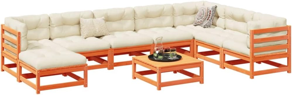 Patio Set 9 Piece Patio Sofa Set Wax Brown Solid Wood Pine