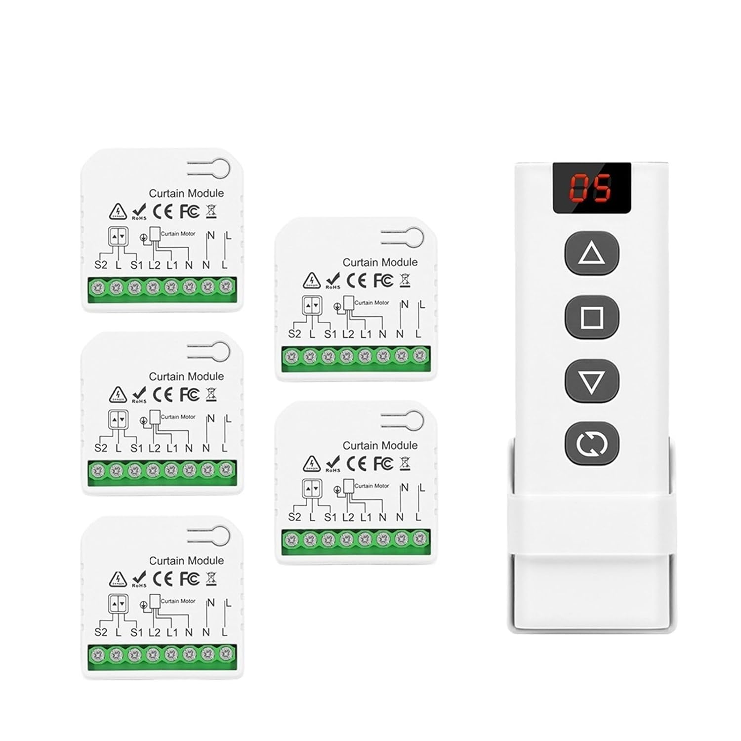 Roller Shutter Switch 110V 220V Timing Function, 5-in-1 Remote Control(5Receiver 1Remote)